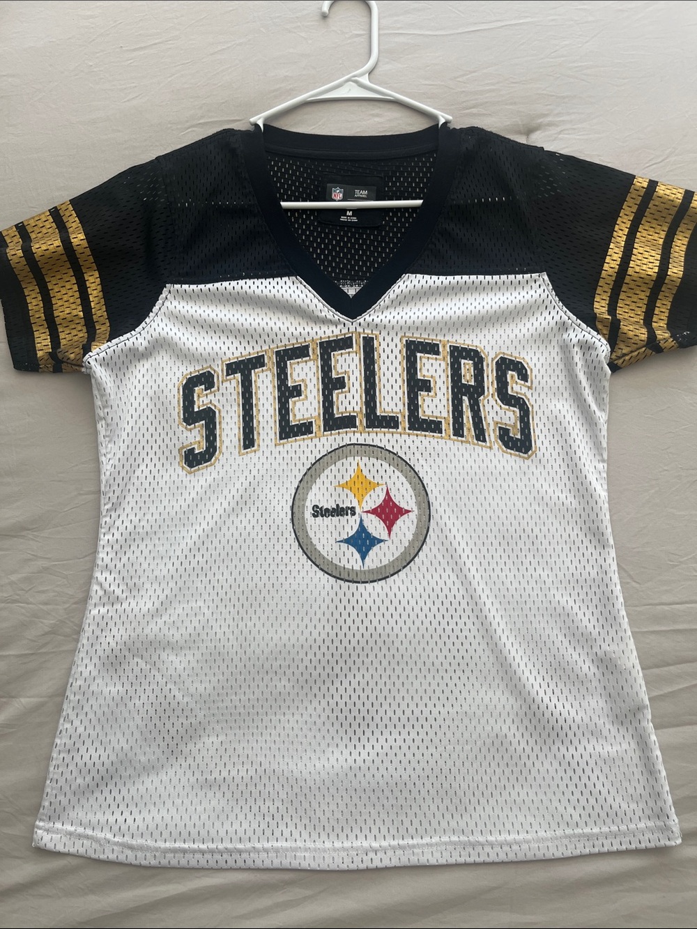 Pittsburgh Steelers Mesh Tee with Logo - White, Black & Gold